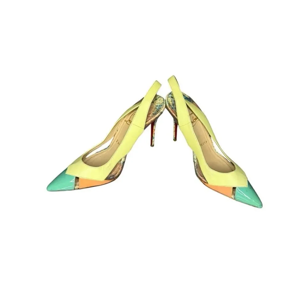 Christian Louboutin Tricolor Python Embossed/Leather PVC Sling Back Sandals 35.5